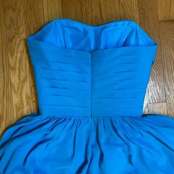 Dressy Evening Gown Wispy Pleated Blue Chiffon Classic Strapless Goddess Dress - Picture 3 of 8